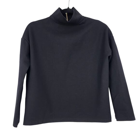 Emerson Fry Women's Black Ponte Boxy Mock Neck Back Zip Edie Top Size XXS - Picture 2 of 6